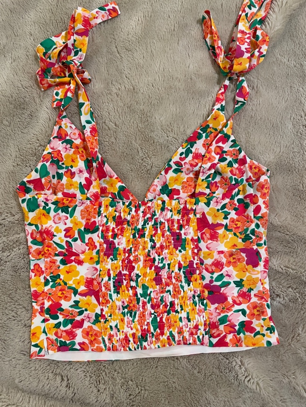 Lulu's Floral Tie-Shoulder Crop Top with Cutout - Picture 3 of 5